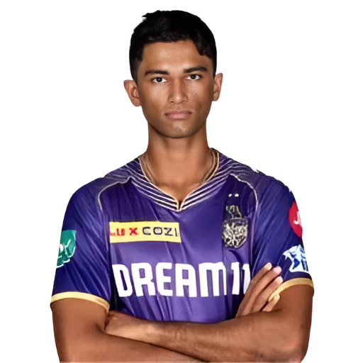 Angkrish Raghuvanshi posing in Kolkata Knight Riders jersey
