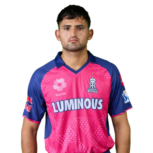 Ashok Sharma posing in Rajasthan Royals jersey 2025