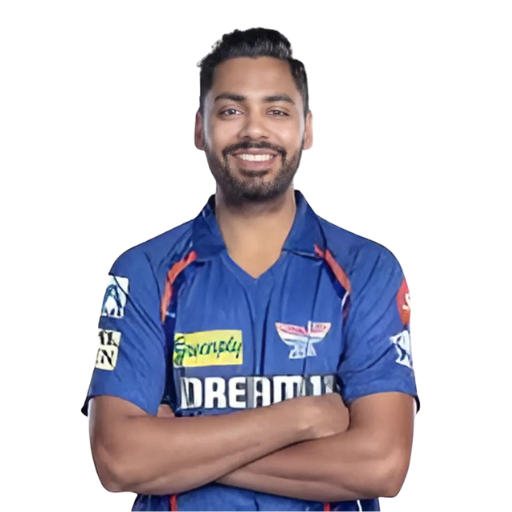 Avesh Khan posing in lucknow super giants jersey