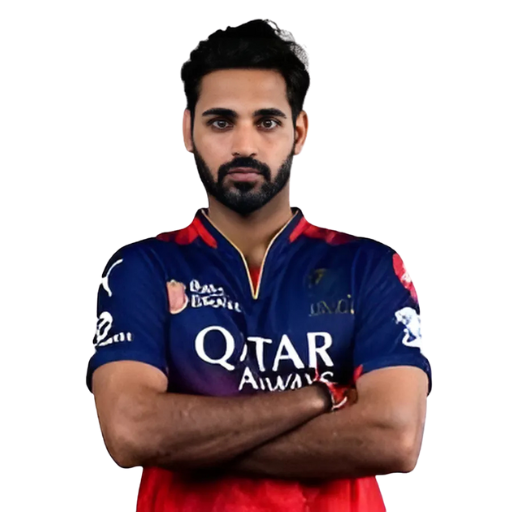Bhuvneshwar Kumar posing in Royal Challengers Bengaluru jersey 2025