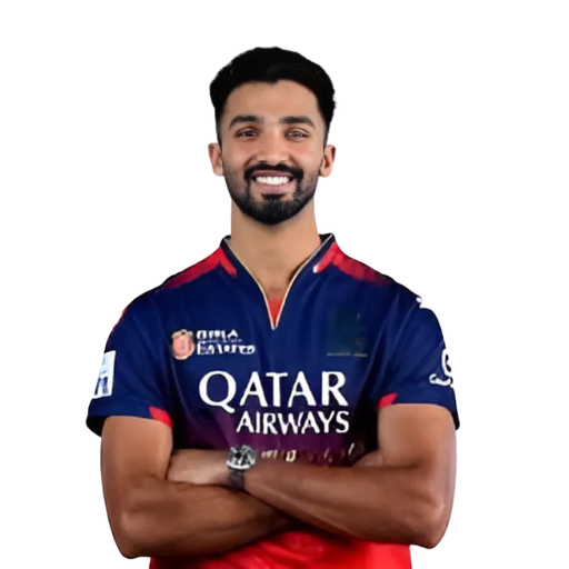 Devdutt Padikkal posing in Royal Challengers Bengaluru jersey 2025