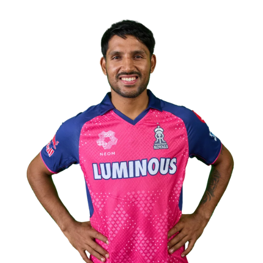 Dhruv Jurel posing in Rajasthan Royals jersey 2025