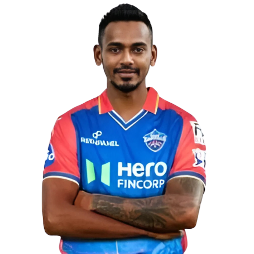 Dushmantha Chameera posing in delhi capitals kit