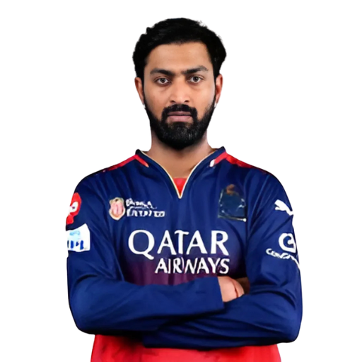 Krunal Pandya posing in Royal Challengers Bengaluru jersey 2025