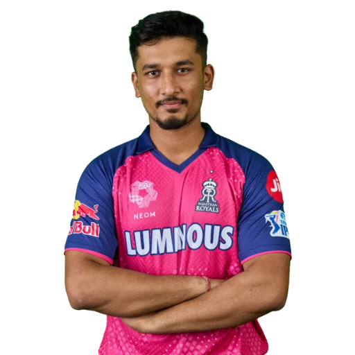 Kunal Singh Rathore posing in Rajasthan Royals jersey 2025