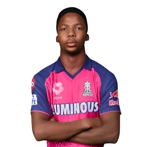 Kwena Maphaka posing in Rajasthan Royals jersey 2025