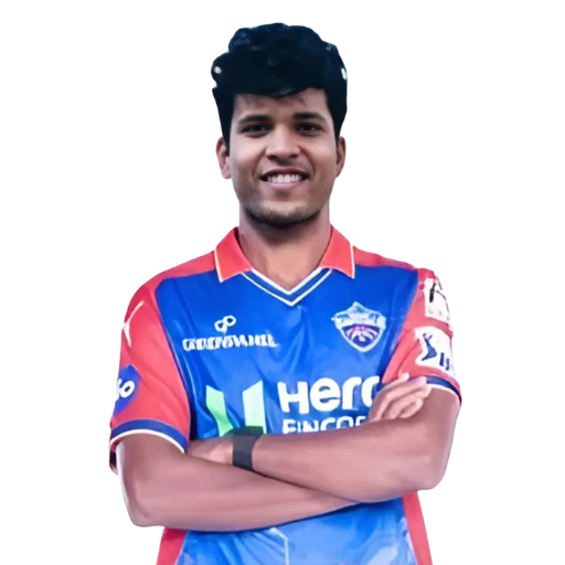 Madhav Tiwari posing in delhi capitals kit