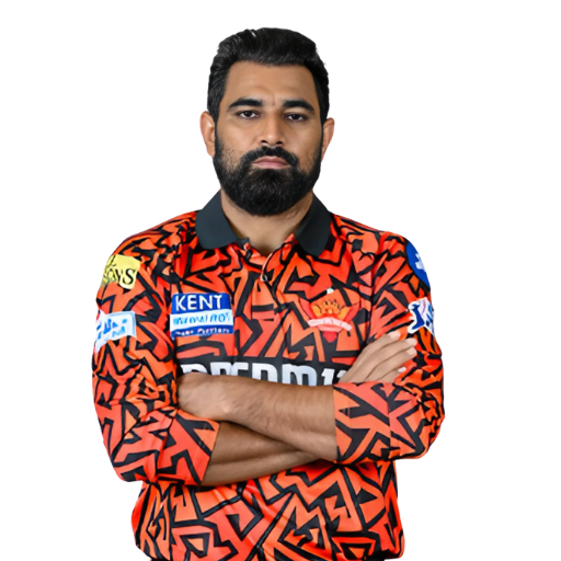 Mohammed Shami posing in Sunrisers Hyderabad jersey 2025