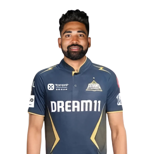 Mohammed Siraj posing in gujarat titans jersey