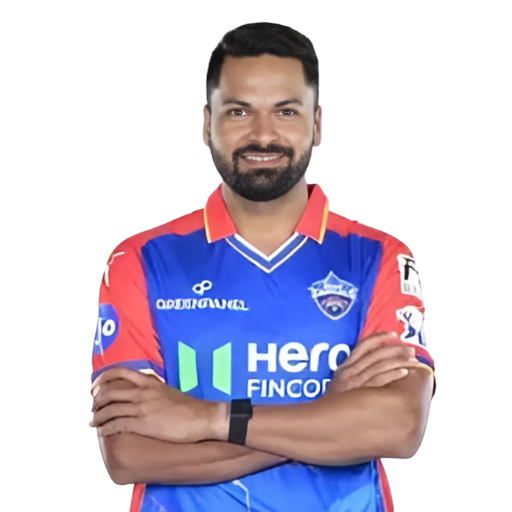 Mukesh Kumar posing in delhi capitals kit