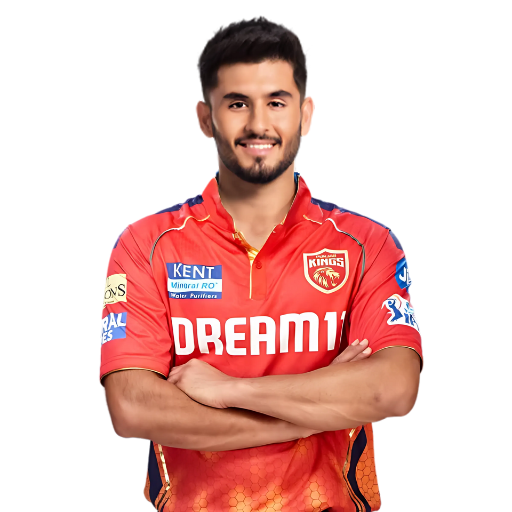 Nehal Wadhera posing in punjab kings jersey 2025