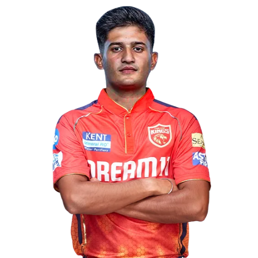 Priyansh Arya posing in punjab kings jersey 2025