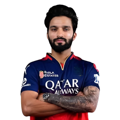Rajat Patidar posing in Royal Challengers Bengaluru jersey 2025