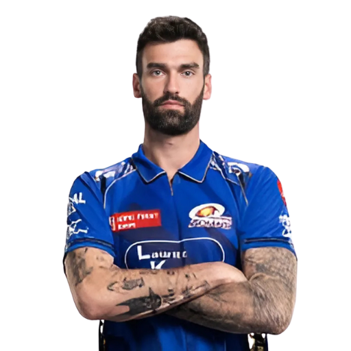 Reece Topley posing in mumbai indians jersey