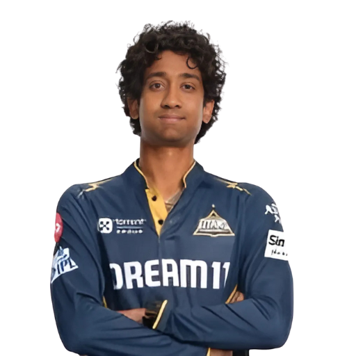 Sai Kishore posing in gujarat titans jersey
