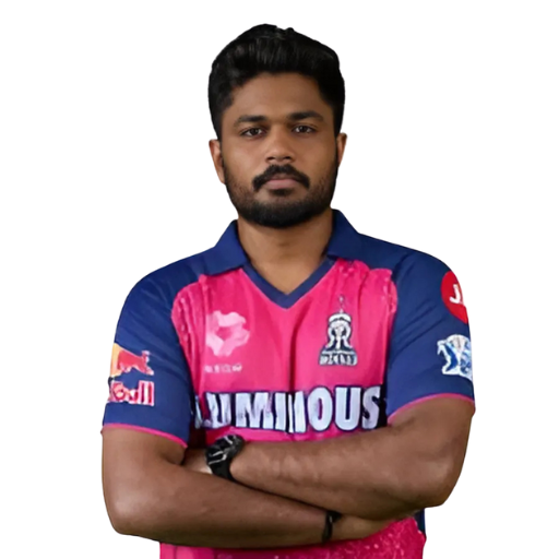 Sanju Samson posing in Rajasthan Royals jersey 2025