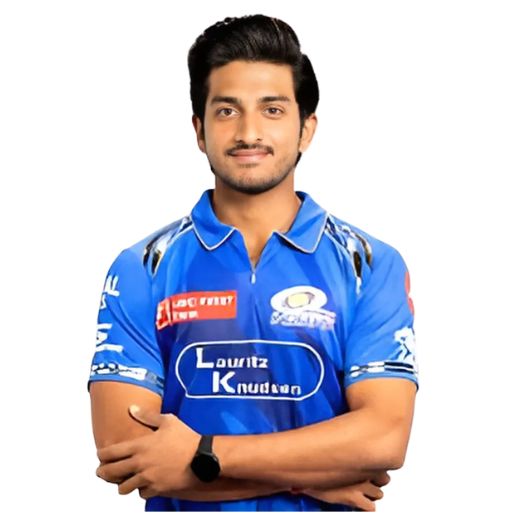 Satyanarayana Raju posing in mumbai indians jersey