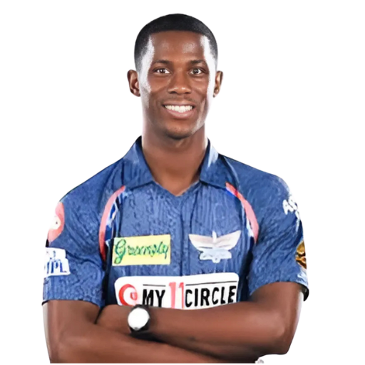 Shamar Joseph posing in lucknow super giants jersey