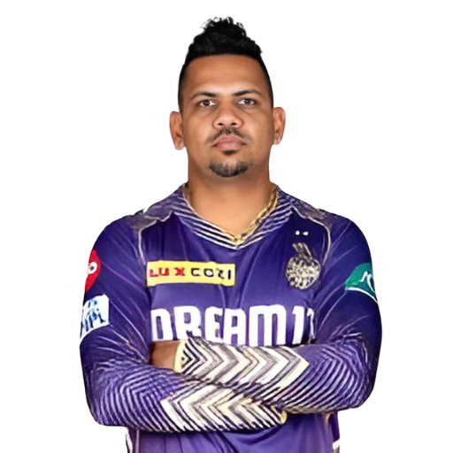 Sunil Narine posing in Kolkata Knight Riders jersey