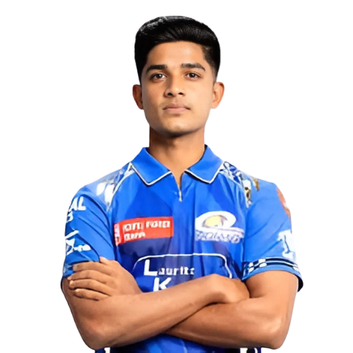 Vignesh Puthur posing in mumbai indians jersey