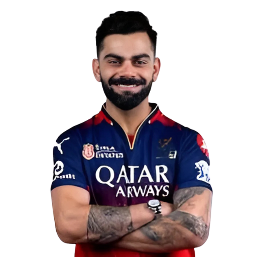 Virat Kohli posing in Royal Challengers Bengaluru jersey 2025