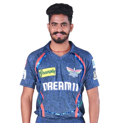 Yuvraj Chaudhary posing in lucknow super giants jersey