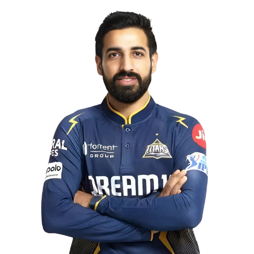 karim janat posing in gujarat titans jersey