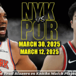 Portland Trail Blazers vs Knicks Match Player Stats